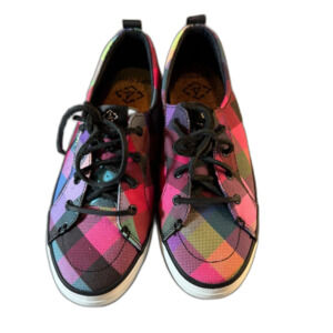 Sperry Plaid Squares Crest Vibe Cork Padded Leather Laces Shoes Womens 8.5 pink